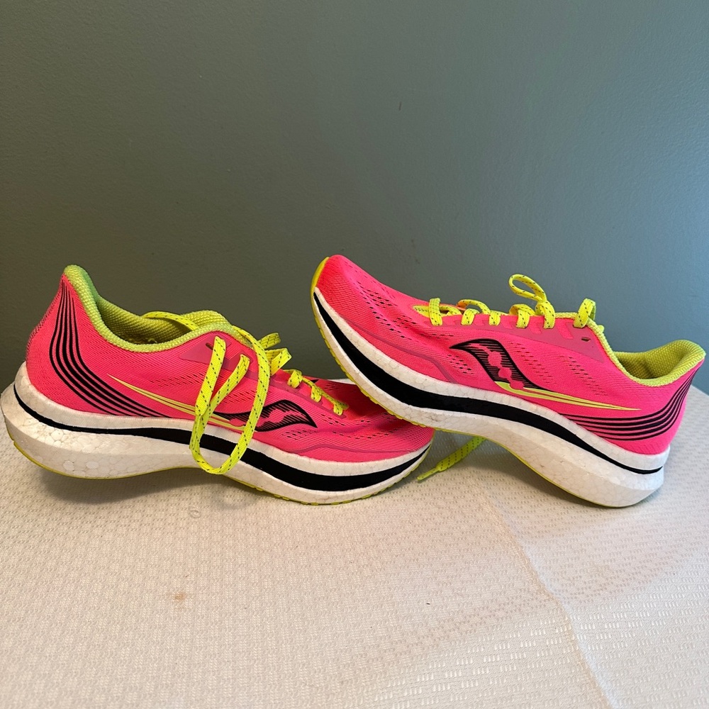 Saucony Women's Endorphin Pro Vibrant Pink and Neon Yellow Athletic Shoes